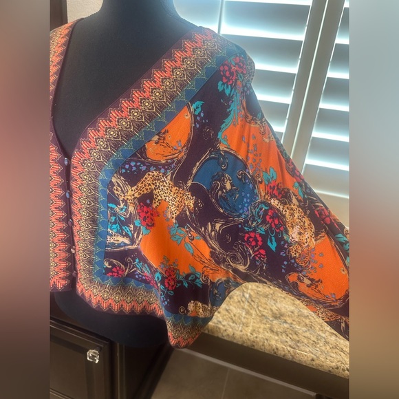 Free People | Boho Leopard Print Tie-Sleeve Blouse | Size Small - Picture 7 of 11
